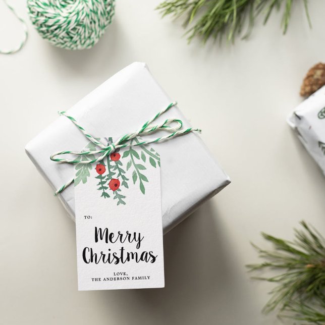 Étiquettes-cadeau Aquarelle moderne Holly Joyeux Noël (Créateur téléchargé)