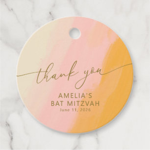 Étiquettes Cadeau Aquarelle moderne rose jaune Bat mitzvah personnal