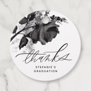 Étiquettes Cadeau Aquarelle moderne Rose noir Merci de graduation