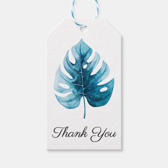 Étiquettes-cadeau Aquarelle moderne Tropical Monstera Merci feuille  (Devant)