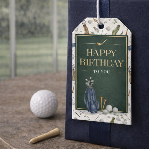 Étiquettes-cadeau Aquarelle motif de golf bleu vert Joyeux Anniversa