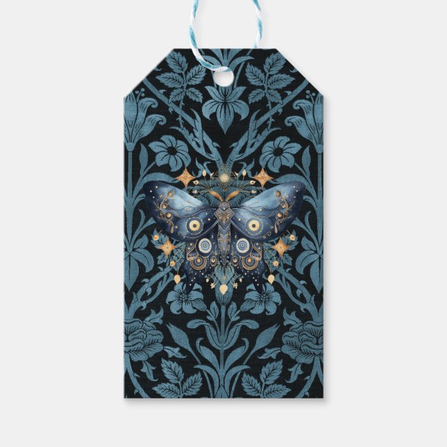 Étiquettes-cadeau Aquarelle mystique Bleu et doré Night Moth (Devant)