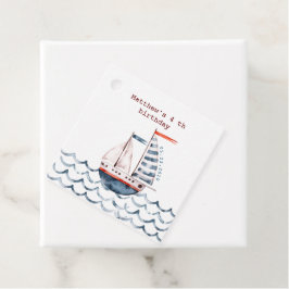 Étiquettes Cadeau Aquarelle Nautique Rouge et Bleu Enfant's Annivers