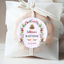 Étiquettes Cadeau Aquarelle neutre Baptême floral