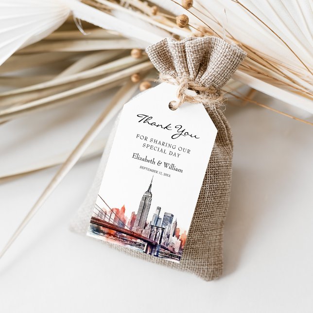 Étiquettes-cadeau Aquarelle New York City NYC Favoriser le Merci (Watercolor New York City NYC Skyline Favor Tags - Thank Guests with Iconic New York Style)