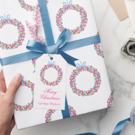 Étiquettes-cadeau Aquarelle Noël Baubles colorés Wreath