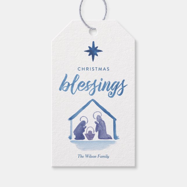 Étiquettes-cadeau Aquarelle Noël Bénédiction Nativité Balise Cadeau (Devant)