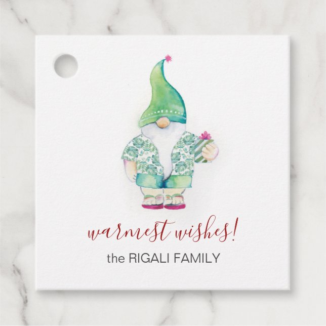 Étiquettes Cadeau Aquarelle Noël Gnome (Devant)