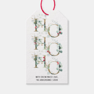 Étiquettes-cadeau Aquarelle Noël Ho Ho HO Verdure et baies