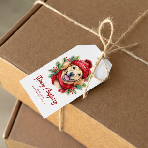Étiquettes-cadeau Aquarelle Noël Jaune Labrador Chien