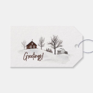 Étiquettes-cadeau Aquarelle NoëlMaison Hiver Salutations
