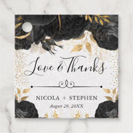 Étiquettes Cadeau Aquarelle noir et or Fleurs Mariage