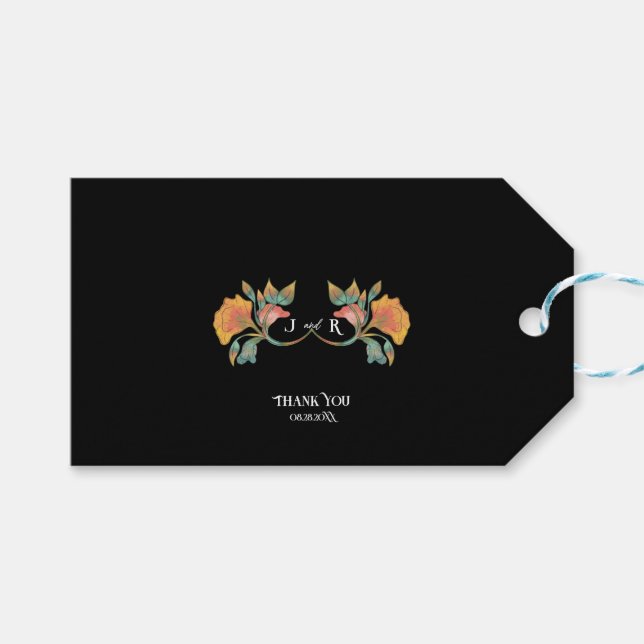 Étiquettes-cadeau Aquarelle noire Art Nouveau Mariage (Devant (Horizontal))