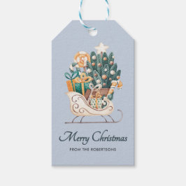 Étiquettes-cadeau Aquarelle Noirs de Noël Vacances Bleu
