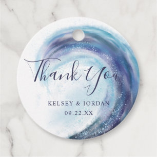 Étiquettes Cadeau Aquarelle Ocean Wave Merci Noms Mariages