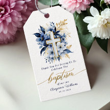 Aquarelle or et bleu Floral Boy Baptême