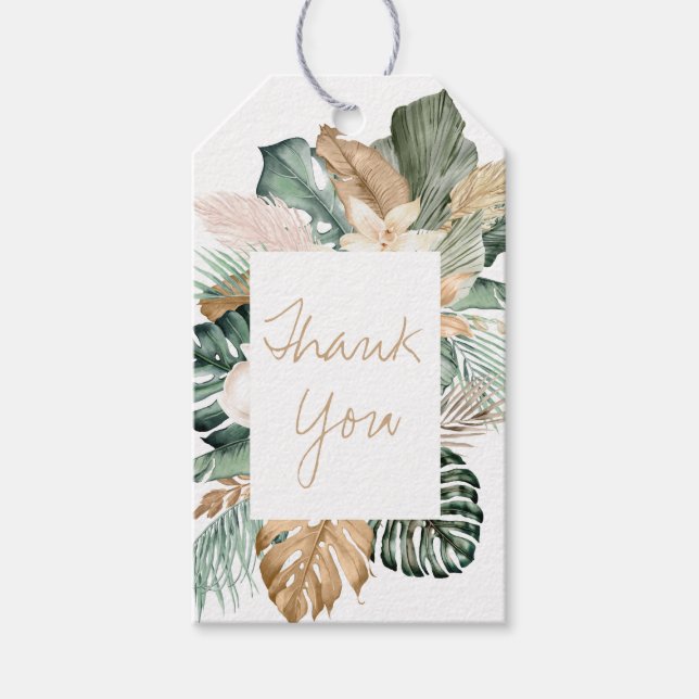 Étiquettes-cadeau Aquarelle Or Merci Tropical (Devant)