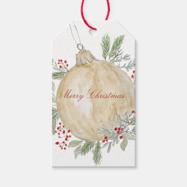 Étiquettes-cadeau Aquarelle or ornement de Noël (Devant)