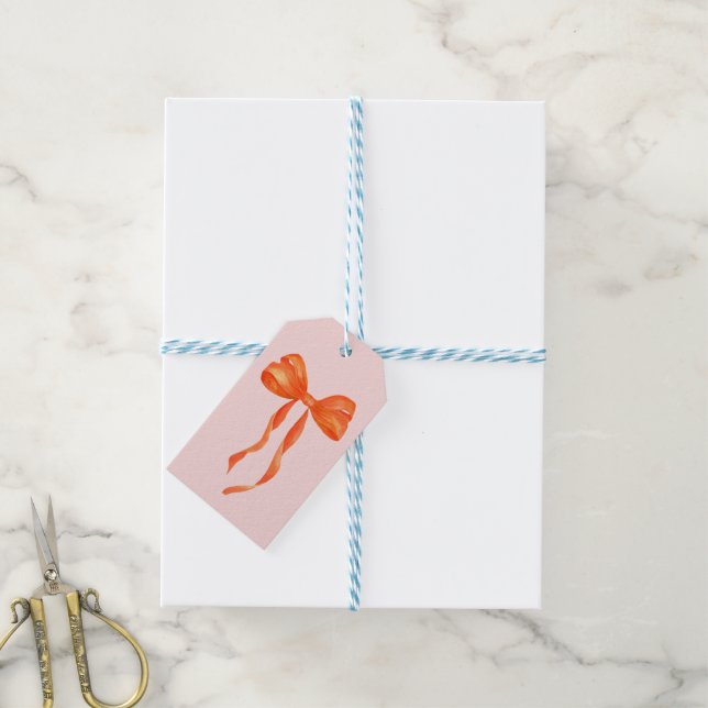 Étiquettes-cadeau Aquarelle Orange Bow (Avec de laficelle)