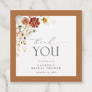 Étiquettes Cadeau Aquarelle orange rouille Fête des mariées florale