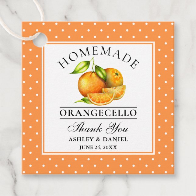 Étiquettes Cadeau Aquarelle Oranges Dots Orangecello Mariage Merci (Devant)