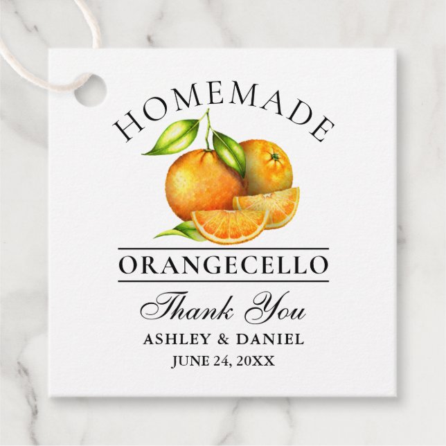 Étiquettes Cadeau Aquarelle Oranges Orangecello Mariage Merci (Devant)