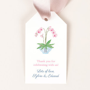 Étiquettes-cadeau Aquarelle Orchidée Rose Bol Bleu Blanc Baby Shower