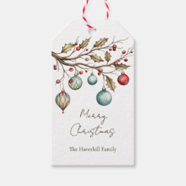 Étiquettes-cadeau Aquarelle Ornements Noël Élégant Script