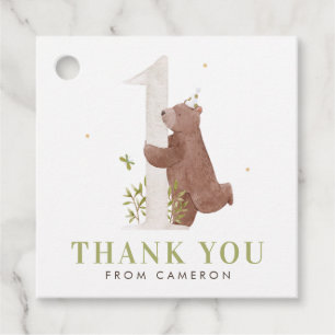 Étiquettes Cadeau Aquarelle Ours Woodland Premier Anniversaire Merci