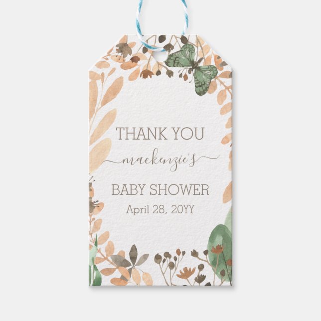 Étiquettes-cadeau Aquarelle Papillon Boho Floral (Devant)