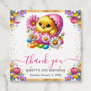 Étiquettes Cadeau Aquarelle Pâques Poussin Fleurs de Printemps Anniv