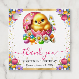 Étiquettes Cadeau Aquarelle Pâques Poussin Fleurs de Printemps Anniv