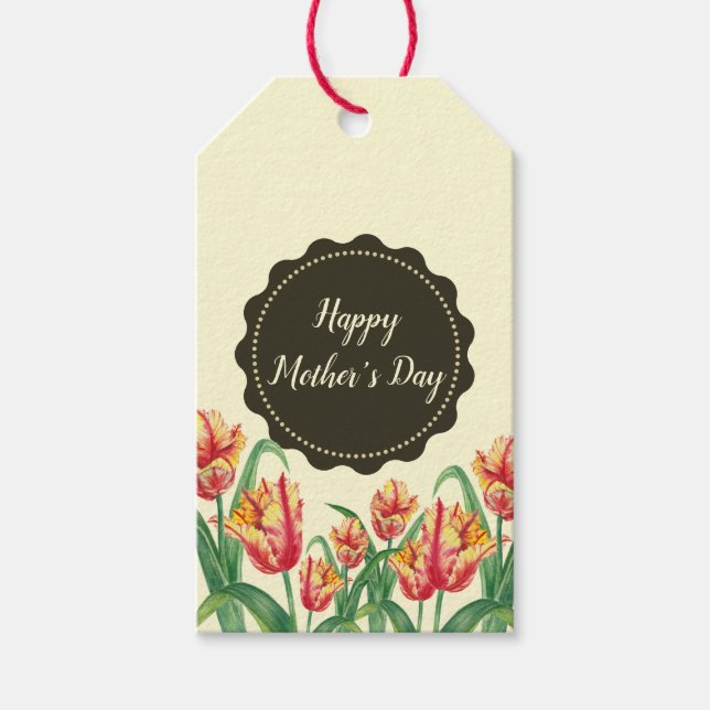 Étiquettes-cadeau Aquarelle Parrot Jaune Tulipes Art Floral (Devant)