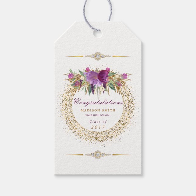 Étiquettes-cadeau Aquarelle Parties scintillant Fleur or Confetti (Devant)