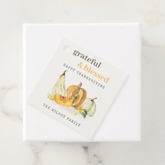 Étiquettes Cadeau Aquarelle Pastel Soft Floral Citrouille Thanksgivi (En situation)