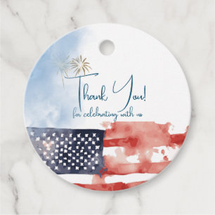 Étiquettes Cadeau Aquarelle patriotique US Drapeau et feux d'artific