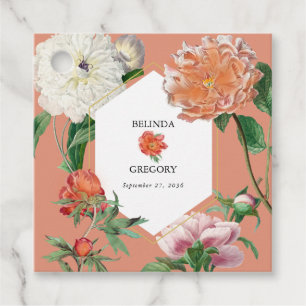 Étiquettes Cadeau Aquarelle Peach Pink Peonies Mariage