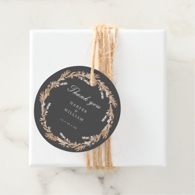 Étiquettes Cadeau Aquarelle pêche/ mariage de courroie florale gris  (En situation)