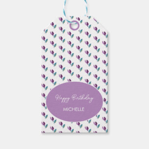 Étiquettes-cadeau Aquarelle peinte à la main Fleurs Violettes Vertes