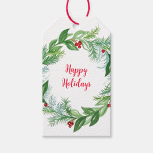 Étiquettes-cadeau Aquarelle peinte à la main Happy Holidays Greens