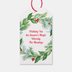 Étiquettes-cadeau Aquarelle peinte à la main Noël Vacances Wreath