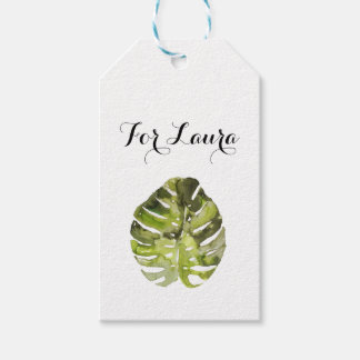 Étiquettes-cadeau Aquarelle Peinture de feuille tropicale