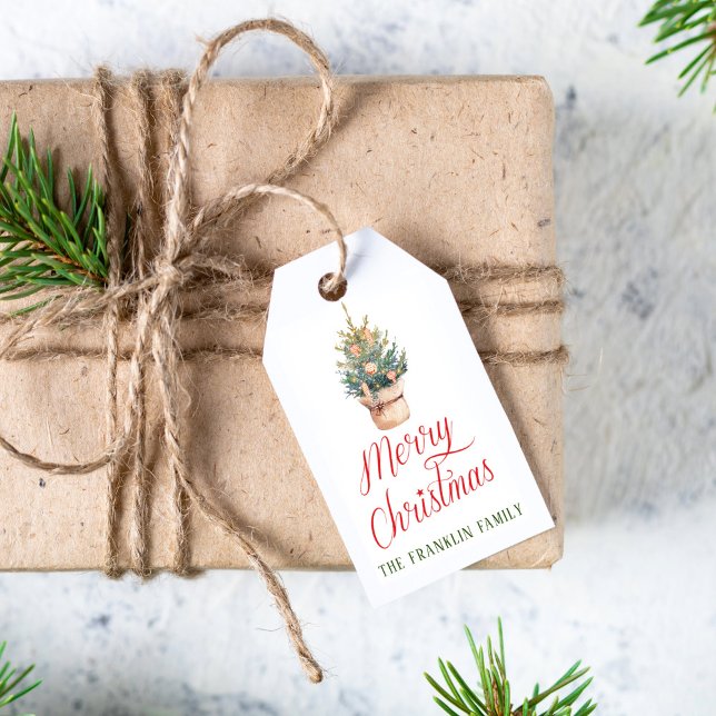 Étiquettes-cadeau Aquarelle personnalisée Arbre de Noël Avec : (Créateur téléchargé)