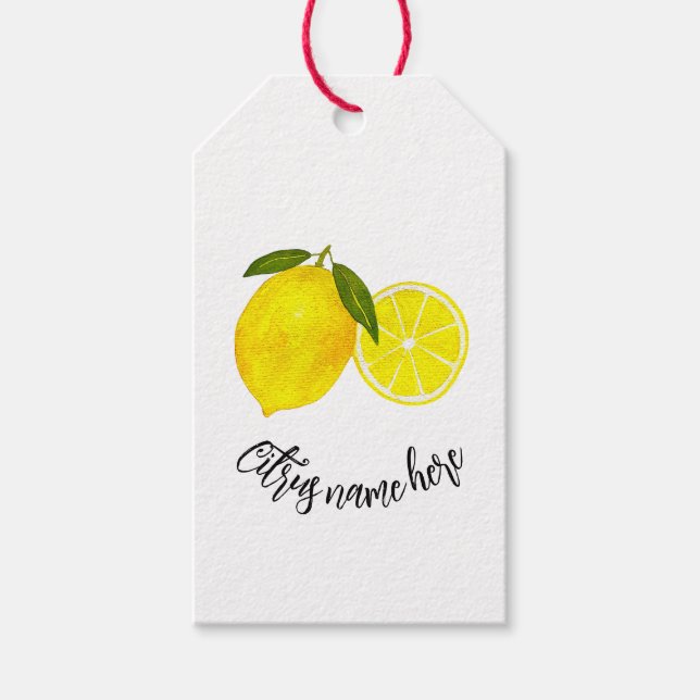 Étiquettes-cadeau Aquarelle personnalisée Citron jaune (Devant)
