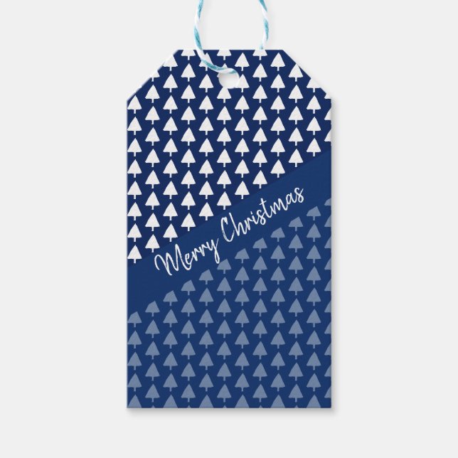Étiquettes-cadeau Aquarelle personnalisée de l'arbre d'hiver Indigo (Devant)