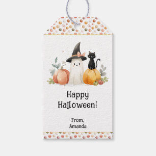 Étiquettes-cadeau Aquarelle personnalisée Fantôme Chat noir Hallowee