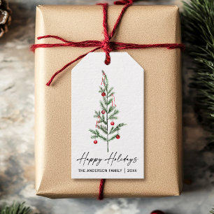 Étiquettes-cadeau Aquarelle Pine Arbre Calligraphie Encre Holiday