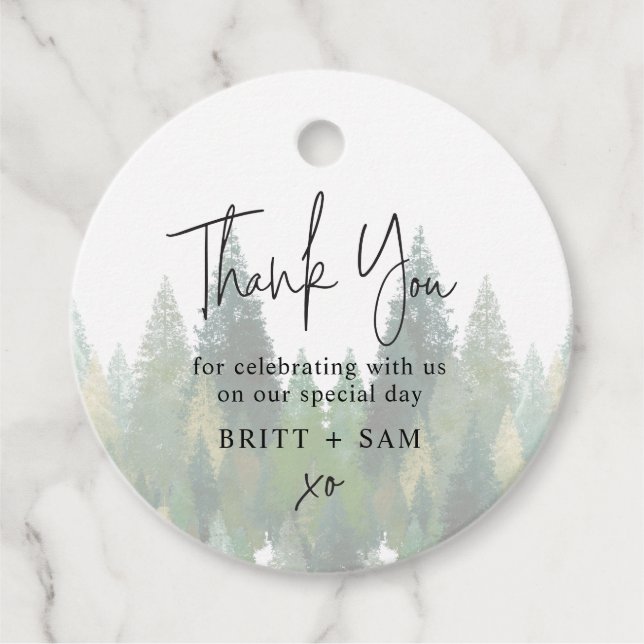 Étiquettes Cadeau Aquarelle Pine Tree Mariage naturel (Devant)