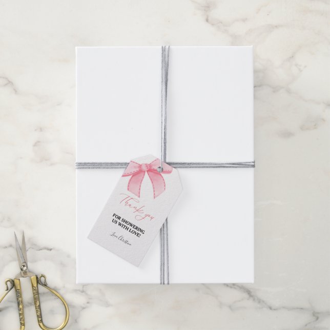 Étiquettes-cadeau Aquarelle Pink Bow baby shower merci (Avec de la ficelle)