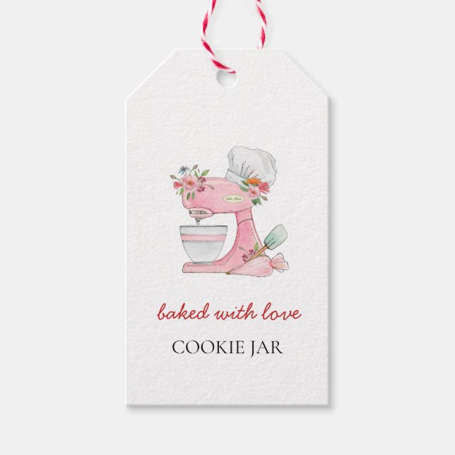 Étiquettes-cadeau Aquarelle Pink Cake mixer boulangerie (Devant)